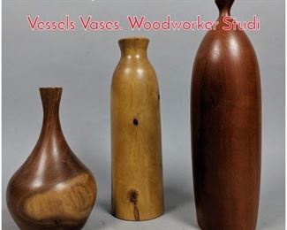 Lot 163 3pc Artisan Turned Wood Vessels Vases. Woodworker Studi