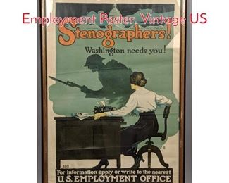 Lot 241 Stenographers Antique US Employment Poster. Vintage US 