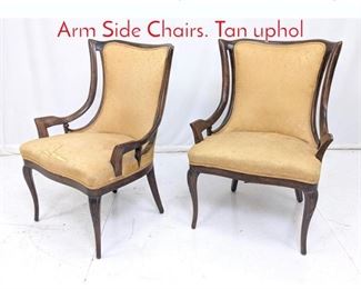 Lot 330 French Style Fireside Lounge Arm Side Chairs. Tan uphol
