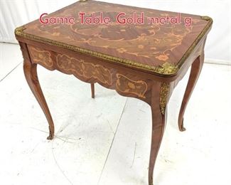 Lot 334 Antique French Inlaid Flip Top Game Table. Gold metal g