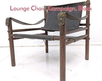 Lot 337 Leather Wood Safari Style Lounge Chair. Campaign. Black