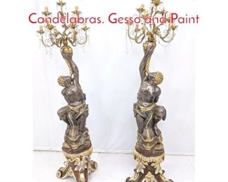Lot 343 Large Painted Wood Figural Candelabras. Gesso and Paint