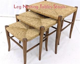 Lot 352 3pc Modernist Rush and Sabre Leg Nesting Tables Stools.