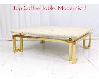 Lot 405 Decorator Brass and Stone Top Coffee Table. Modernist f
