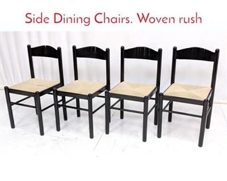 Lot 406 4pc Black Wood Modernist Side Dining Chairs. Woven rush