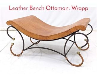 Lot 413 Decorator Wrought Iron and Leather Bench Ottoman. Wrapp