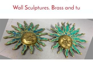 Lot 153 Mendoza Style Figural Sun Wall Sculptures. Brass and tu