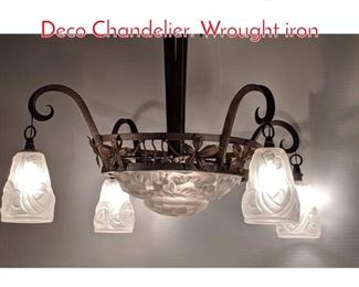 Lot 196 DEGUE French Crystal Art Deco Chandelier. Wrought iron 