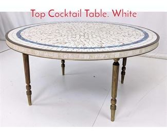 Lot 340 Round Modernist Ceramic Tile Top Cocktail Table. White 