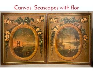 Lot 356 Pr Antique Oil Paintings on Canvas. Seascapes with flor