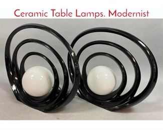 Lot 408 Pr Art Deco style Black Ceramic Table Lamps. Modernist 