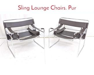 Lot 423 Pr Marcel Breuer style Leather Sling Lounge Chairs. Pur