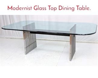Lot 426 Black Chrome Slatted Modernist Glass Top Dining Table. 