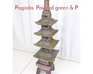 Lot 464 Tall Painted Concrete Outdoor Pagoda. Painted green  P