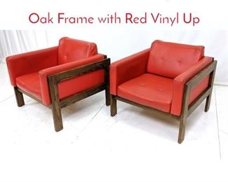 Lot 467 Pr Modernist Lounge Chairs. Oak Frame with Red Vinyl Up
