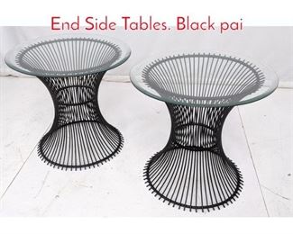 Lot 482 Pr Modern Corseted Wire Base End Side Tables. Black pai