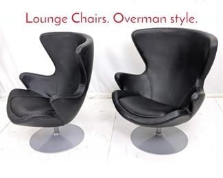 Lot 492 Pr Black Vinyl Swivel Egg Lounge Chairs. Overman style.