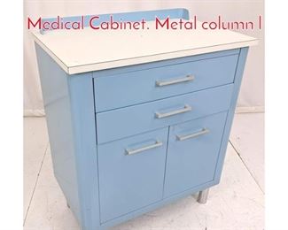 Lot 507 Industrial Blue Painted Medical Cabinet. Metal column l