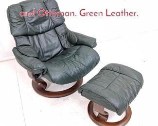 Lot 511 J. E. EKORNES. Lounge Chair and Ottoman. Green Leather.