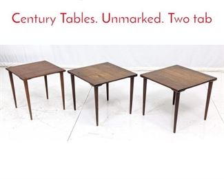Lot 286 3pc Set Modernist Mid Century Tables. Unmarked. Two tab