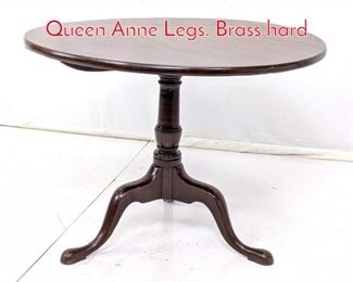 Lot 351 Antique Tilt Top Table with Queen Anne Legs. Brass hard