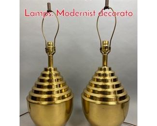 Lot 458 Pr Brass Stepped Vessel Table Lamps. Modernist decorato