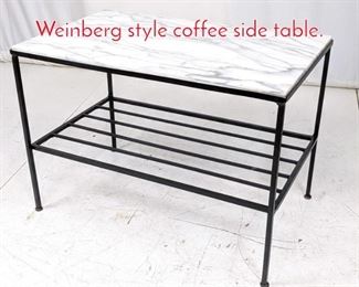 Lot 523 Marble top metal base Weinberg style coffee side table.