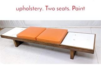 Lot 569 Modernist Oak Bench. Vinyl upholstery. Two seats. Paint
