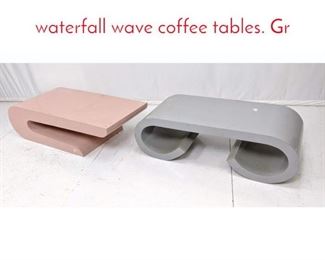 Lot 570 Pr Postmodern laminate waterfall wave coffee tables. Gr