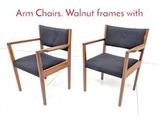 Lot 580 Pr American Modern Side Arm Chairs. Walnut frames with 