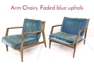 Lot 583 Pr American Modern Lounge Arm Chairs. Faded blue uphols