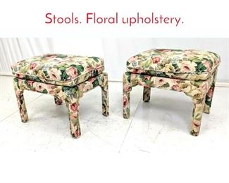 Lot 589 Pr Decorator Floral Benches Stools. Floral upholstery. 