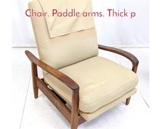 Lot 593 Danish Teak Recliner Lounge Chair. Paddle arms. Thick p