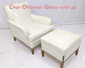 Lot 594 2pc Decorator Arm Lounge Chair Ottoman. Glossy vinyl up
