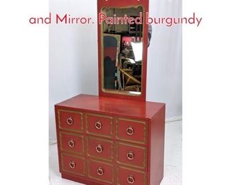 Lot 604 Dorothy Draper style Chest and Mirror. Painted burgundy