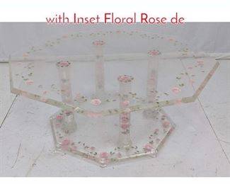 Lot 613 Decorator Lucite Coffee Table with Inset Floral Rose de