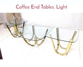 Lot 620 3pc Sprunger style Brass Glass Coffee End Tables. Light