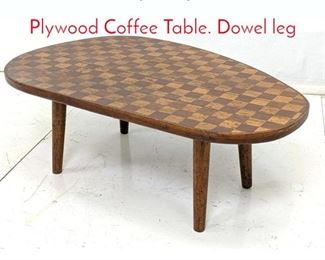 Lot 623 KidneyShaped Checkered Plywood Coffee Table. Dowel leg