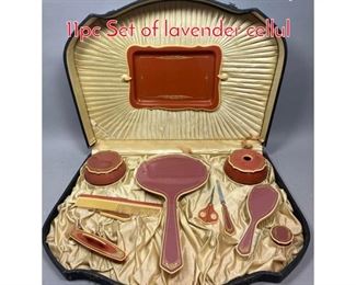 Lot 654 Boxed Celluloid Vanity Set. 11pc Set of lavender cellul