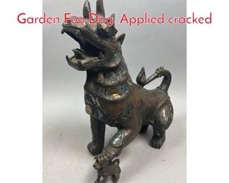 Lot 671 Heavy Cast Metal Temple Garden Foo Dog. Applied cracked