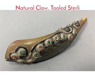 Lot 679 Sterling  Gemstone Mounted Natural Claw. Tooled Sterli