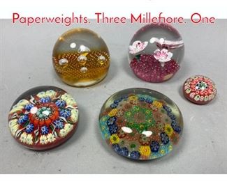 Lot 683 Lot 5 Vintage Glass Paperweights. Three Millefiore. One