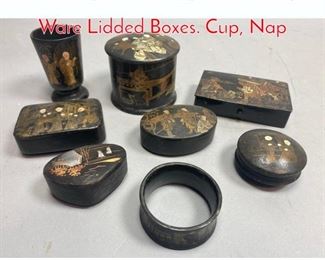 Lot 690 8pcs Asian Japanese Lacquer Ware Lidded Boxes. Cup, Nap