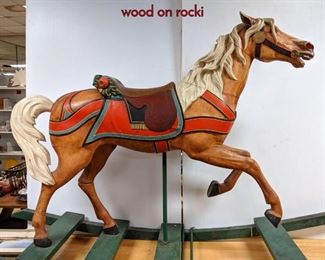 Lot 44 Lg Antique Wooden Carousel Horse. Painted wood on rocki