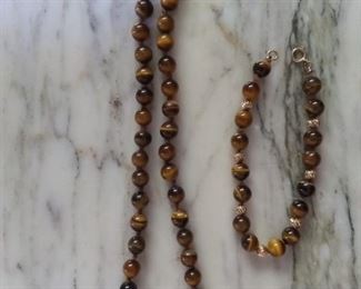 Tigers eye necklace and bracelet 14k clasp
