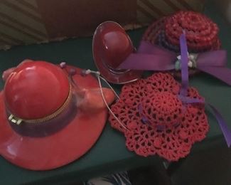 Miniature Red Hat Society pieces