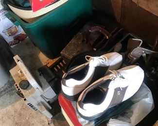 Golf shoes and golf clubs