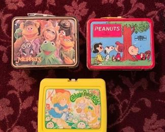 vintage peanuts, muppets and cabbage patch kids lunch boxes 