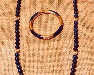 14K Gold and lapis bracelet and necklace