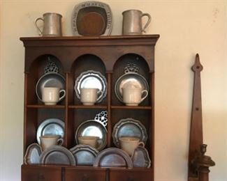 Primitive wall shelf with 3 cubby drawers